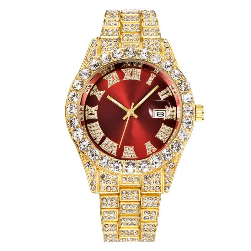 African-inspired Luxury Hip-Hop Men's Watch Set - Diamond-Accented Ice Watch & Cuban Link Bracelet