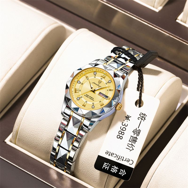 Swiss Luxury 2025 New Women's Quartz Watch | Stainless Steel Strap Waterproof Dual Calendar Luminous Watch – Daily Wear & Office Style Timepiece (Multi-Color, Durable Design for Tropical Climates)