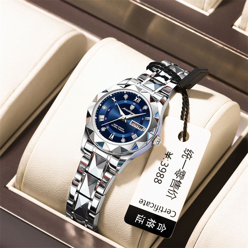 Swiss Luxury 2025 New Women's Quartz Watch | Stainless Steel Strap Waterproof Dual Calendar Luminous Watch – Daily Wear & Office Style Timepiece (Multi-Color, Durable Design for Tropical Climates)