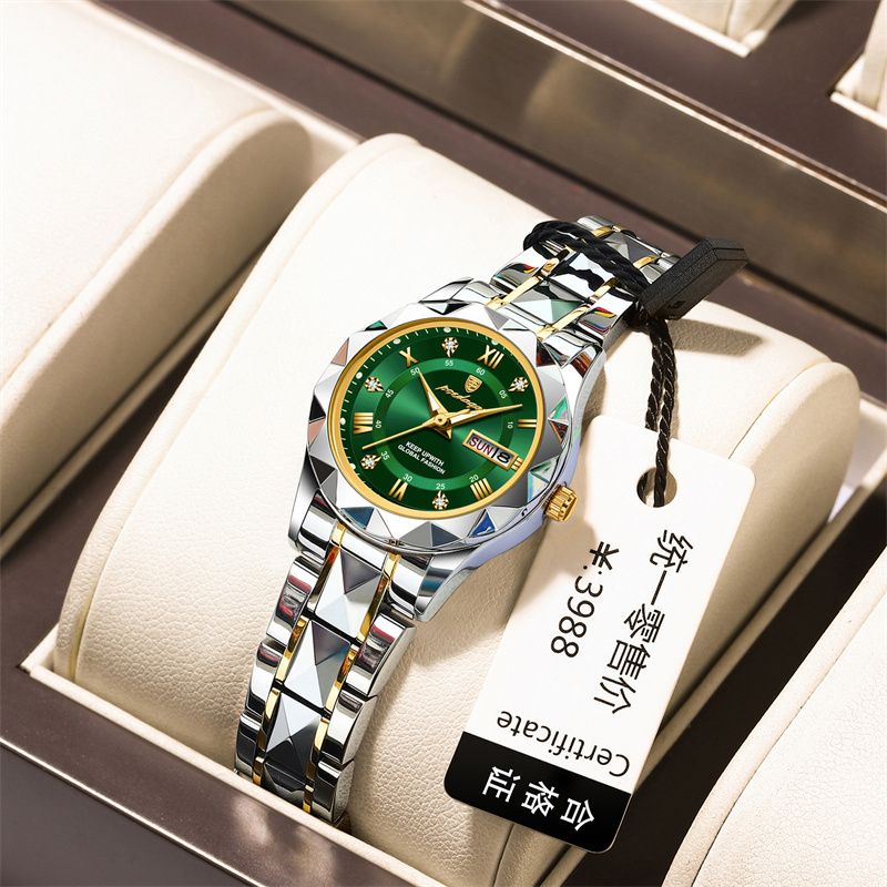 Swiss Luxury 2025 New Women's Quartz Watch | Stainless Steel Strap Waterproof Dual Calendar Luminous Watch – Daily Wear & Office Style Timepiece (Multi-Color, Durable Design for Tropical Climates)