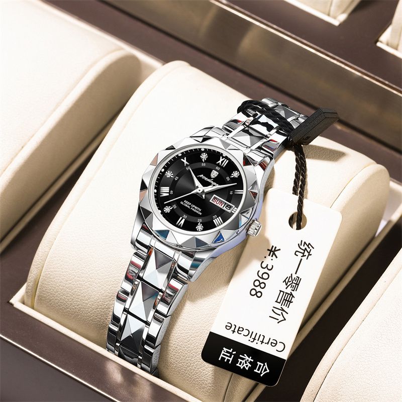 Swiss Luxury 2025 New Women's Quartz Watch | Stainless Steel Strap Waterproof Dual Calendar Luminous Watch – Daily Wear & Office Style Timepiece (Multi-Color, Durable Design for Tropical Climates)