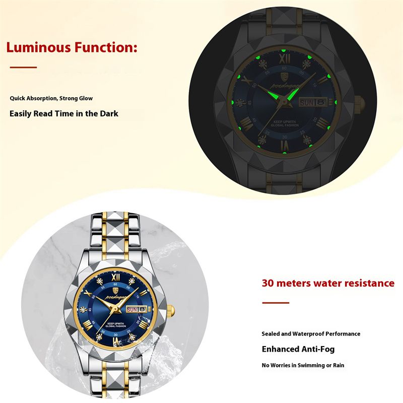 Swiss Luxury 2025 New Women's Quartz Watch | Stainless Steel Strap Waterproof Dual Calendar Luminous Watch – Daily Wear & Office Style Timepiece (Multi-Color, Durable Design for Tropical Climates)