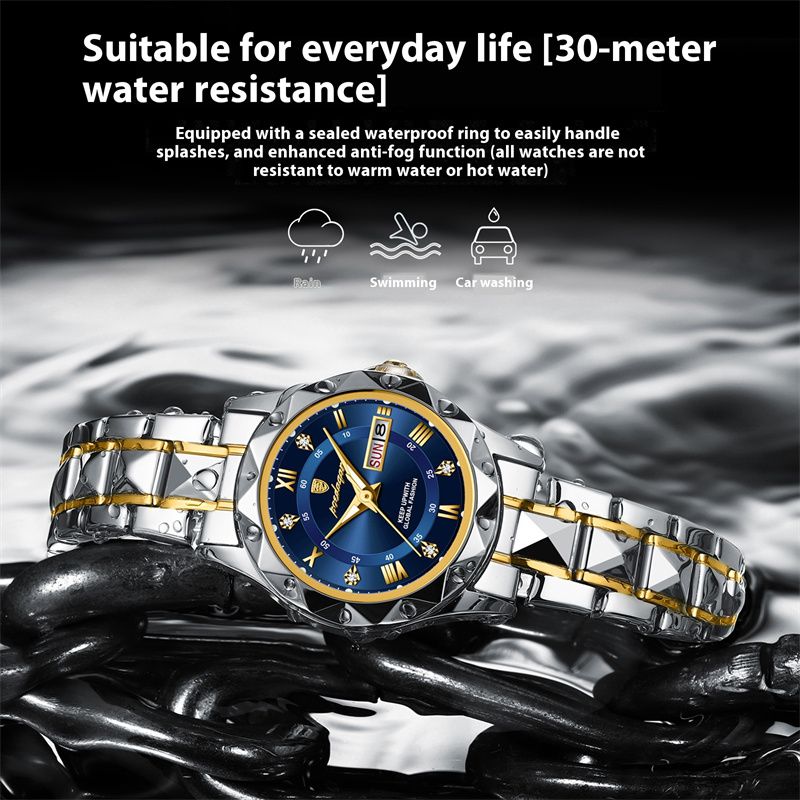 Swiss Luxury 2025 New Women's Quartz Watch | Stainless Steel Strap Waterproof Dual Calendar Luminous Watch – Daily Wear & Office Style Timepiece (Multi-Color, Durable Design for Tropical Climates)