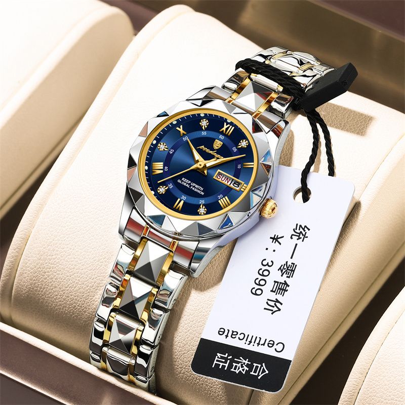 Swiss Luxury 2025 New Women's Quartz Watch | Stainless Steel Strap Waterproof Dual Calendar Luminous Watch – Daily Wear & Office Style Timepiece (Multi-Color, Durable Design for Tropical Climates)