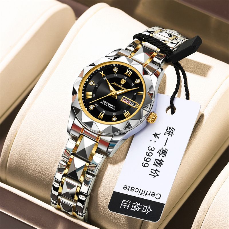 Swiss Luxury 2025 New Women's Quartz Watch | Stainless Steel Strap Waterproof Dual Calendar Luminous Watch – Daily Wear & Office Style Timepiece (Multi-Color, Durable Design for Tropical Climates)