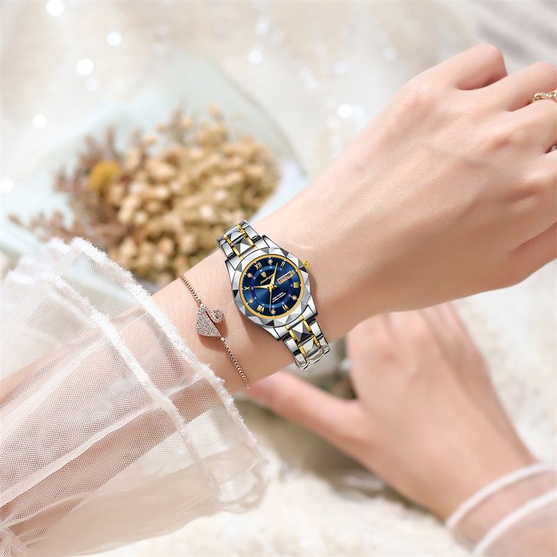Swiss Luxury 2025 New Women's Quartz Watch | Stainless Steel Strap Waterproof Dual Calendar Luminous Watch – Daily Wear & Office Style Timepiece (Multi-Color, Durable Design for Tropical Climates)