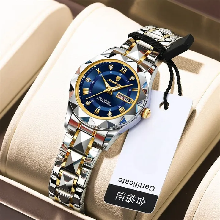 Swiss Luxury 2025 New Women's Quartz Watch | Stainless Steel Strap Waterproof Dual Calendar Luminous Watch – Daily Wear & Office Style Timepiece (Multi-Color, Durable Design for Tropical Climates)