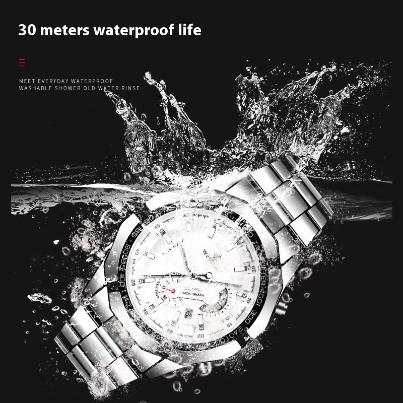Premium Bold Men's Quartz Wristwatch — Stainless Steel Waterproof Luminous Calendar Watch for Business/Casual/Sports [Black/Gold/Silver | 45mm]‌