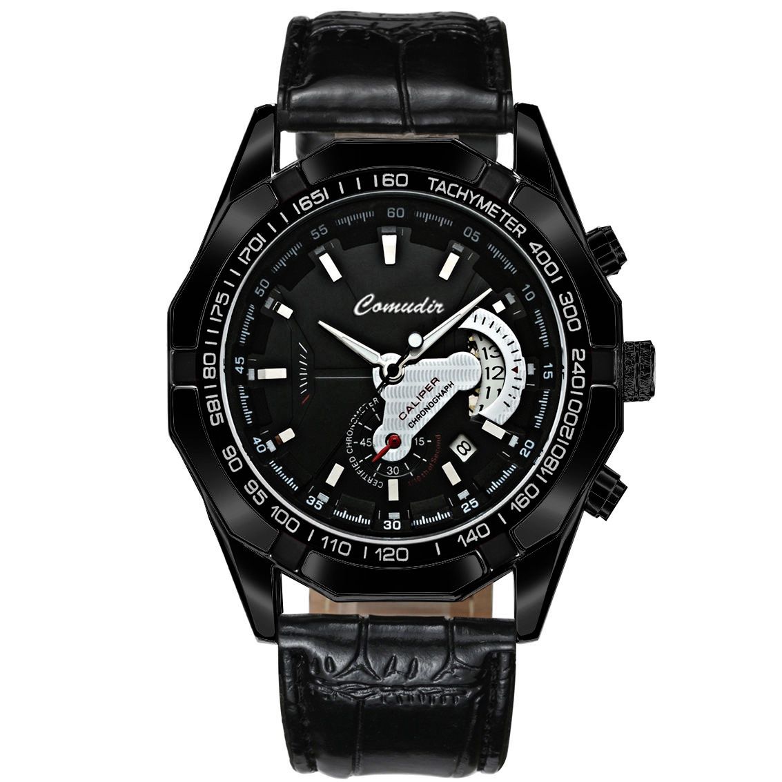 Premium Bold Men's Quartz Wristwatch — Stainless Steel Waterproof Luminous Calendar Watch for Business/Casual/Sports [Black/Gold/Silver | 45mm]‌