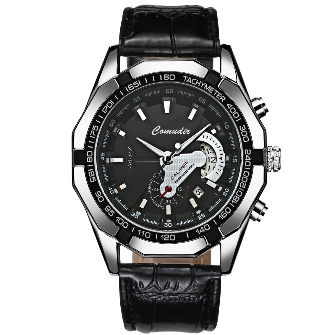Premium Bold Men's Quartz Wristwatch — Stainless Steel Waterproof Luminous Calendar Watch for Business/Casual/Sports [Black/Gold/Silver | 45mm]‌