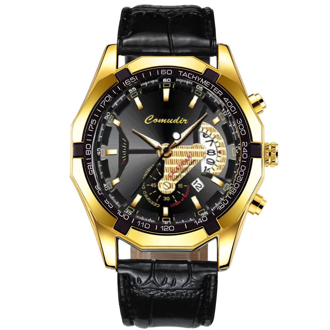 Premium Bold Men's Quartz Wristwatch — Stainless Steel Waterproof Luminous Calendar Watch for Business/Casual/Sports [Black/Gold/Silver | 45mm]‌