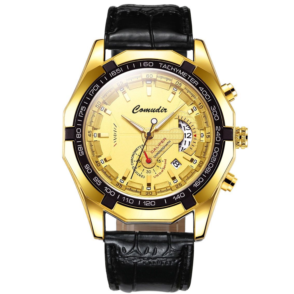 Premium Bold Men's Quartz Wristwatch — Stainless Steel Waterproof Luminous Calendar Watch for Business/Casual/Sports [Black/Gold/Silver | 45mm]‌