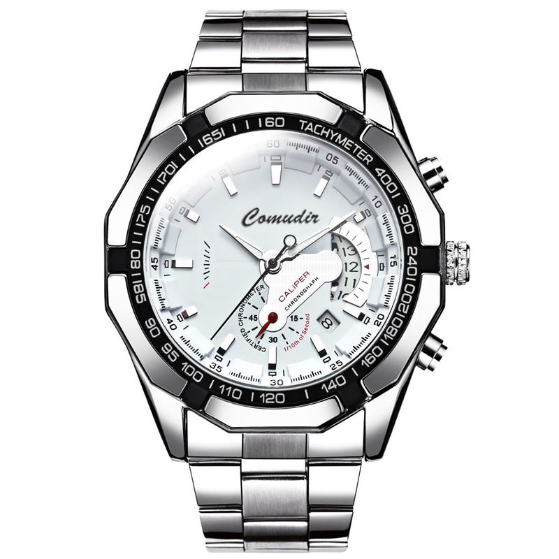 Premium Bold Men's Quartz Wristwatch — Stainless Steel Waterproof Luminous Calendar Watch for Business/Casual/Sports [Black/Gold/Silver | 45mm]‌