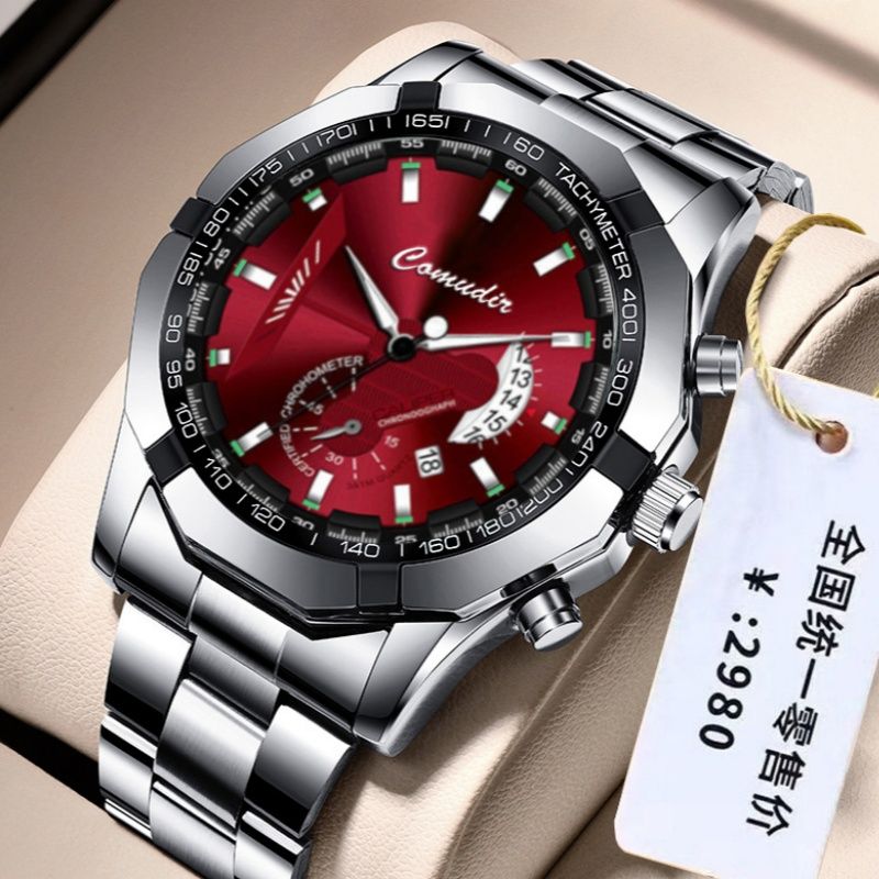 Premium Bold Men's Quartz Wristwatch — Stainless Steel Waterproof Luminous Calendar Watch for Business/Casual/Sports [Black/Gold/Silver | 45mm]‌