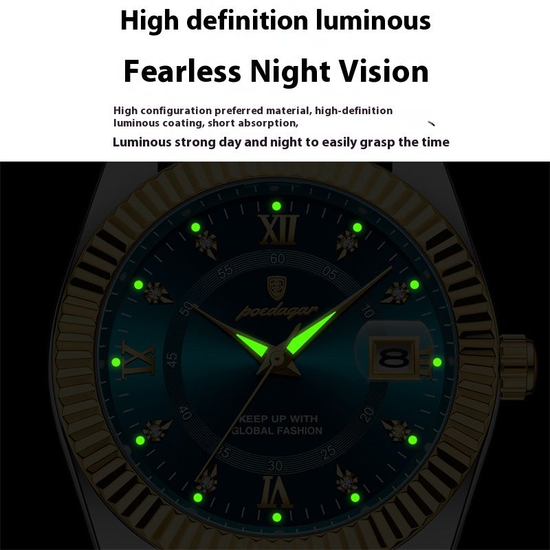 POEDAGAR New Swiss Luxury Men's Quartz Watch Stainless Steel Band Luminous Hands Calendar Waterproof Shockproof Rust Resistant Executive Formal Business Casual Elegant
