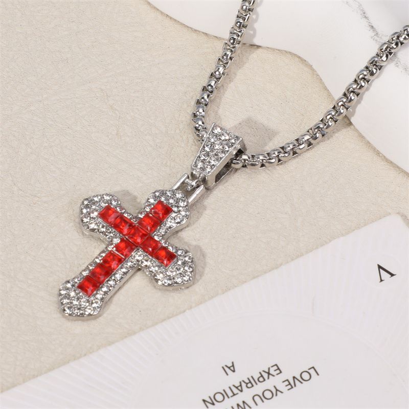 3PCS Set European American Hot Selling  Hip-hop Fashion Men's Watch Jewelry Set Calendar Quartz Ice Watch Luxury Rhinestone Cuban Chain Bracelet Cross Pendant Necklace Rapper Popular Accessories