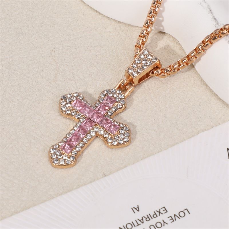 3PCS Set European American Hot Selling  Hip-hop Fashion Men's Watch Jewelry Set Calendar Quartz Ice Watch Luxury Rhinestone Cuban Chain Bracelet Cross Pendant Necklace Rapper Popular Accessories