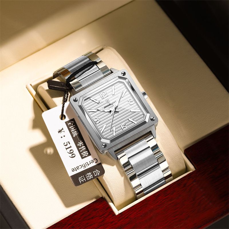 POEDAGAR New Design Luxury Swiss Men's Retro Square Quartz Watch Two-Tone Stainless Steel Waterproof Luminous Dial Rust Resistant Stylish Business Casual Wristwatch for African Modern Gentlemen