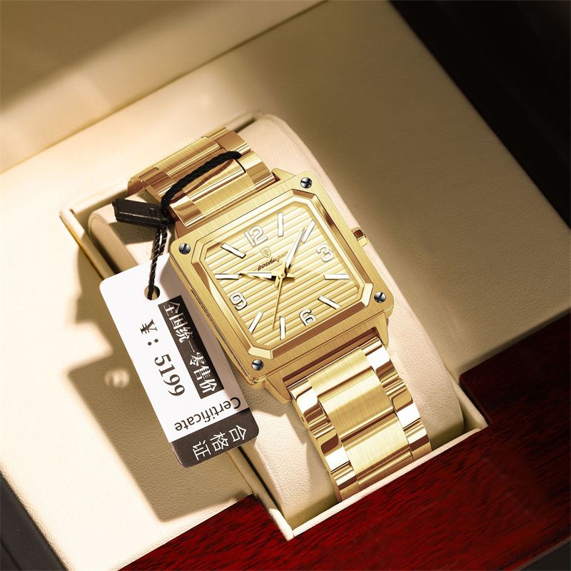 POEDAGAR New Design Luxury Swiss Men's Retro Square Quartz Watch Two-Tone Stainless Steel Waterproof Luminous Dial Rust Resistant Stylish Business Casual Wristwatch for African Modern Gentlemen