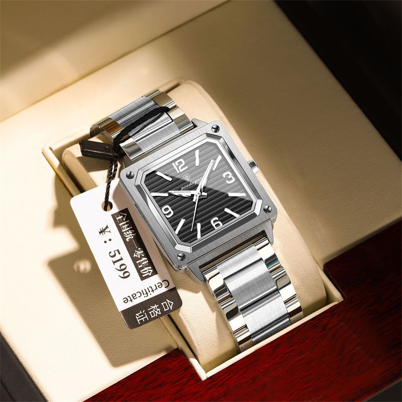 POEDAGAR New Design Luxury Swiss Men's Retro Square Quartz Watch Two-Tone Stainless Steel Waterproof Luminous Dial Rust Resistant Stylish Business Casual Wristwatch for African Modern Gentlemen