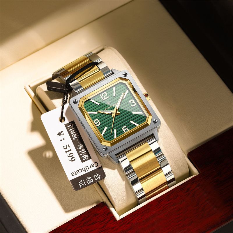 POEDAGAR New Design Luxury Swiss Men's Retro Square Quartz Watch Two-Tone Stainless Steel Waterproof Luminous Dial Rust Resistant Stylish Business Casual Wristwatch for African Modern Gentlemen