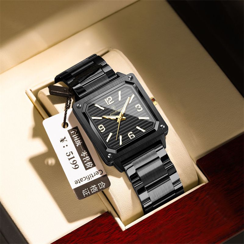 POEDAGAR New Design Luxury Swiss Men's Retro Square Quartz Watch Two-Tone Stainless Steel Waterproof Luminous Dial Rust Resistant Stylish Business Casual Wristwatch for African Modern Gentlemen