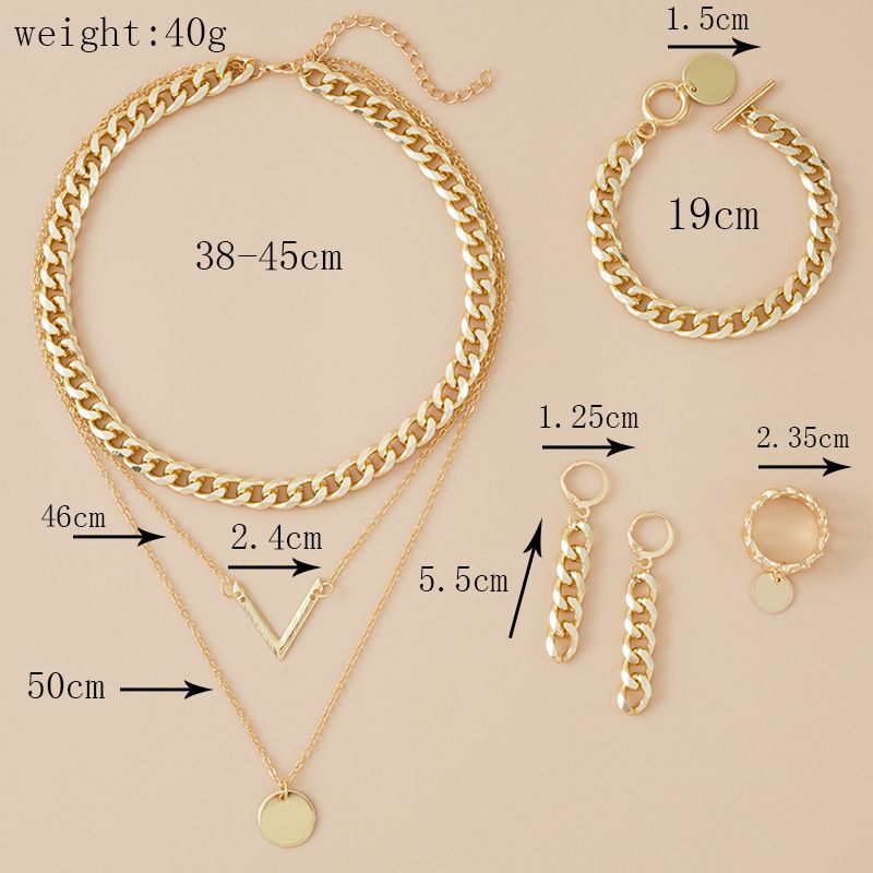 5pcs/set 2025 New Hip-Hop Unisex Jewelry Set: Diamond-Accented Quartz Ice Watch with Stackable Metal Necklace Bracelet Earrings Ring Urban Luxury for Streetwear & Nightlife Styling