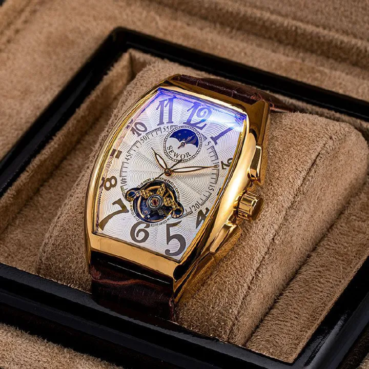 Nordic Barrel Automatic Tourbillon Skeleton Watch for Men – Luxury Business Mechanical Timepiece with Genuine Leather Strap, 30M Waterproof & Luminous Chronograph
