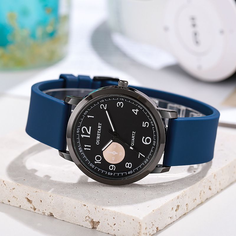 New Premium Men's Quartz Watches - Round Large Dial with Silicone Strap & Numeral Markings Wrist Watch for Teen Students Chronograph