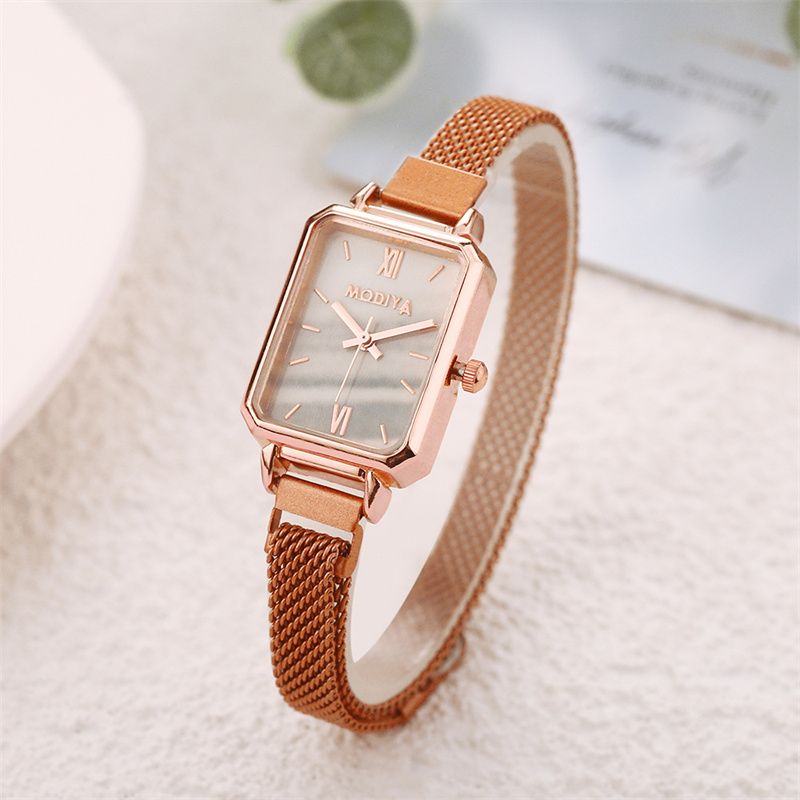 New Stylish Women's Quartz Watch Set INS Style Small Square Peacock Green Dial Roman Numerals Milanese Strap + 58-Facet Shining Diamond-Like Gift Ring Exquisite Casual Elegant Accessory