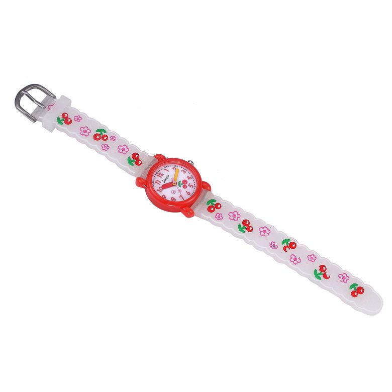 JNEW 3D Butterfly Silicone Kids Watch - Waterproof Cartoon Girls Wristwatch with Cherry Floral Dial & Glitter Strap, Cute Quartz Watch for Children