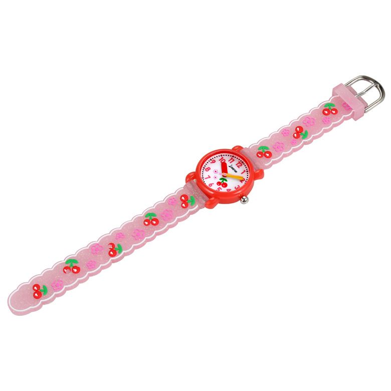 JNEW 3D Butterfly Silicone Kids Watch - Waterproof Cartoon Girls Wristwatch with Cherry Floral Dial & Glitter Strap, Cute Quartz Watch for Children