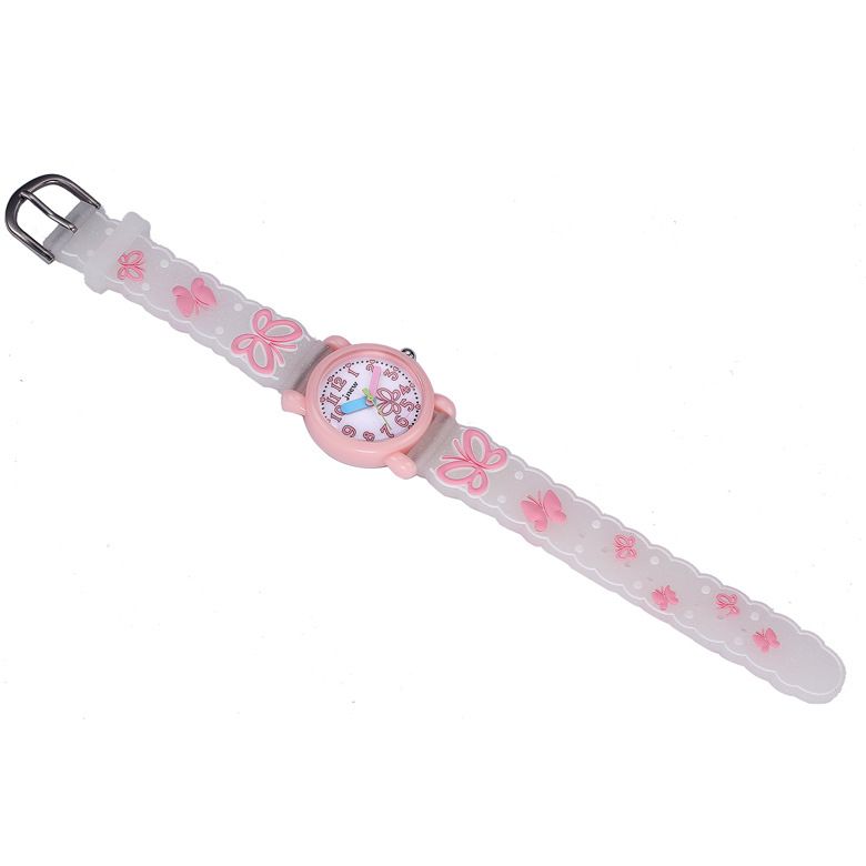 JNEW 3D Butterfly Silicone Kids Watch - Waterproof Cartoon Girls Wristwatch with Cherry Floral Dial & Glitter Strap, Cute Quartz Watch for Children