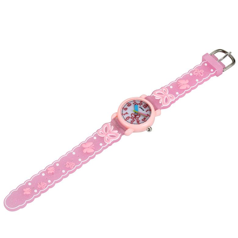 JNEW 3D Butterfly Silicone Kids Watch - Waterproof Cartoon Girls Wristwatch with Cherry Floral Dial & Glitter Strap, Cute Quartz Watch for Children