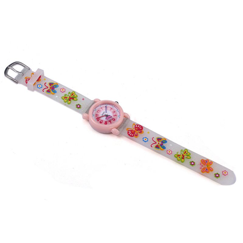 JNEW 3D Butterfly Silicone Kids Watch - Waterproof Cartoon Girls Wristwatch with Cherry Floral Dial & Glitter Strap, Cute Quartz Watch for Children