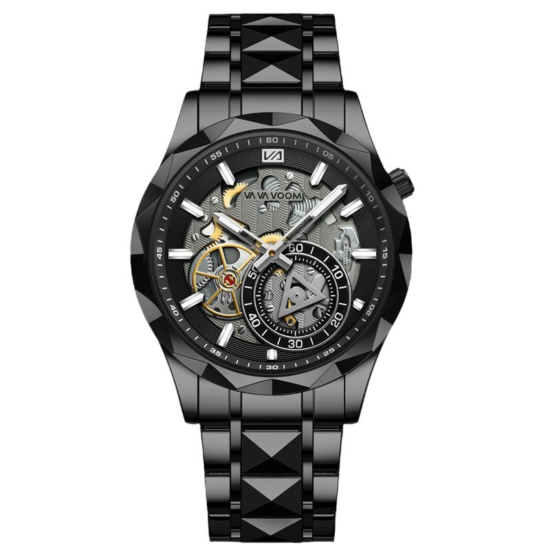 VAVA VOOM Men's Luxury Skeleton Chronograph Watch: Waterproof Stainless Steel Luminous Dial with Diamond-Cut Bezel & Dual-Tone Design - Business Casual Mechanical Style Quartz Watch