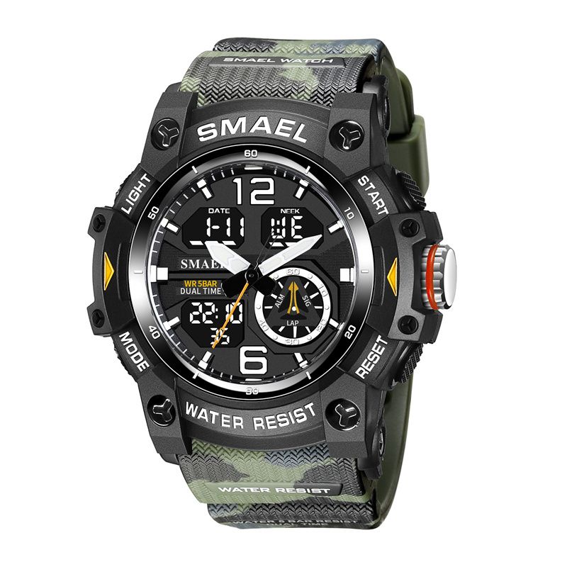 SMAEL Camouflage Tactical Men's Sports Watches - Dual Digital/Analog Display Dual Chronograph Waterproof 5BAR & Luminous Outdoor Electronic Watch