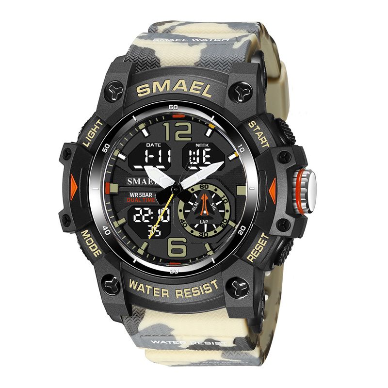 SMAEL Camouflage Tactical Men's Sports Watches - Dual Digital/Analog Display Dual Chronograph Waterproof 5BAR & Luminous Outdoor Electronic Watch