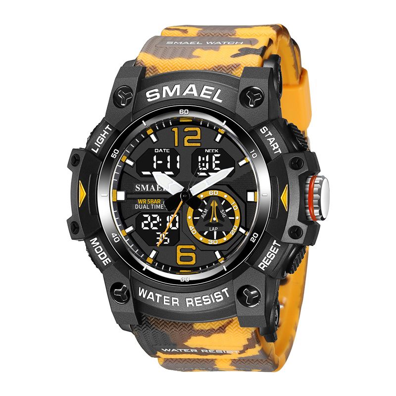 SMAEL Camouflage Tactical Men's Sports Watches - Dual Digital/Analog Display Dual Chronograph Waterproof 5BAR & Luminous Outdoor Electronic Watch
