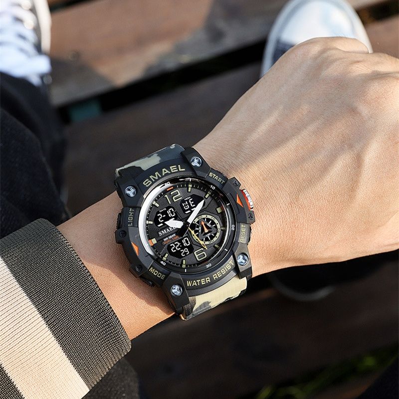 SMAEL Camouflage Tactical Men's Sports Watches - Dual Digital/Analog Display Dual Chronograph Waterproof 5BAR & Luminous Outdoor Electronic Watch