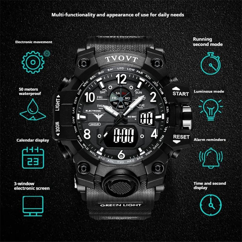 New High-End Men's Outdoor Watches Shockproof Drop-Resistant Multifunctional Stylish Sports Watch 50M Waterproof Luminous Digital Students Watch