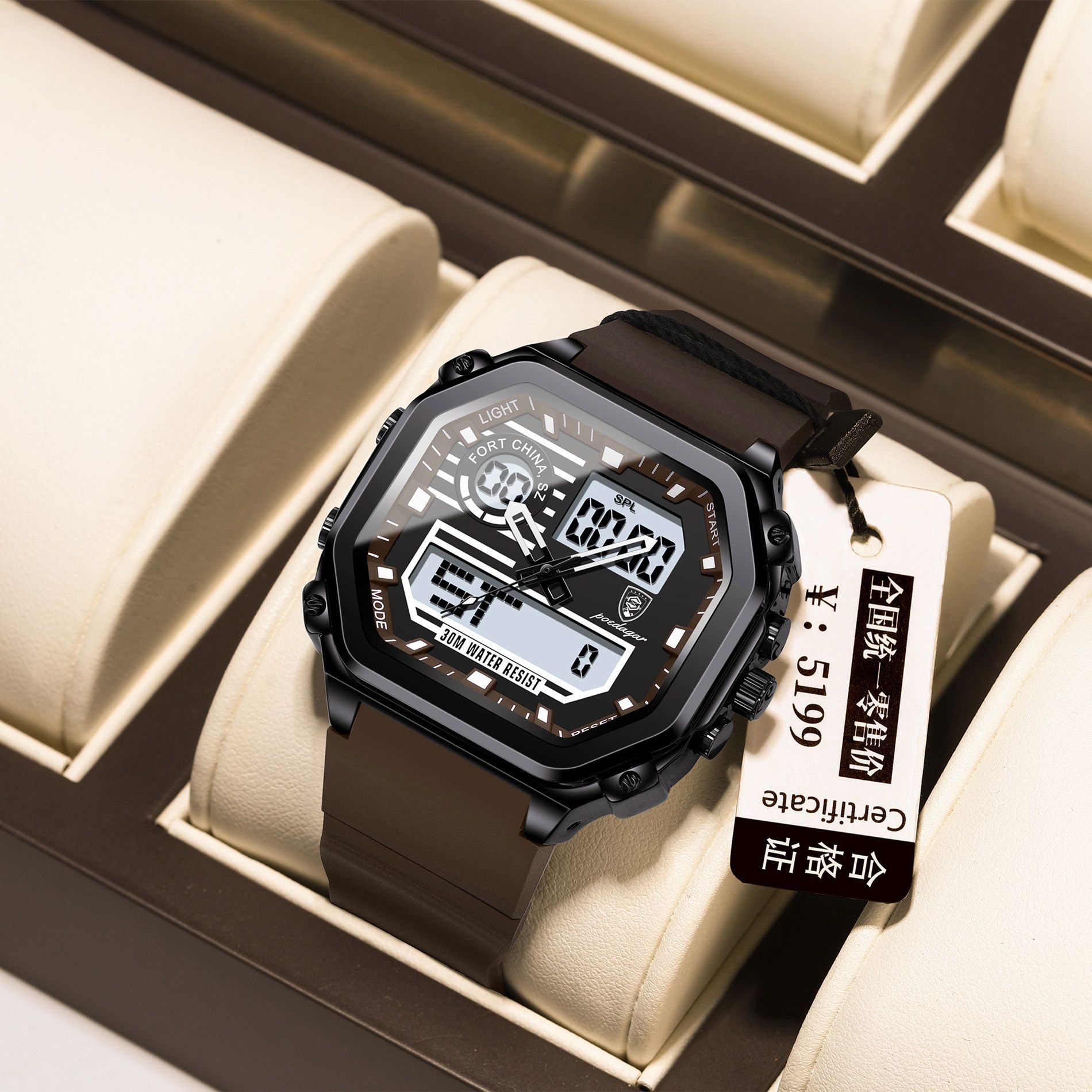Swiss Brand High-Quality Men's Watches Waterproof Luminous Calendar Dual-Display Digital Watch Chronograph Alarm Multifunctional Electronic Sports Watch with Premium Comfortable Silicone Strap