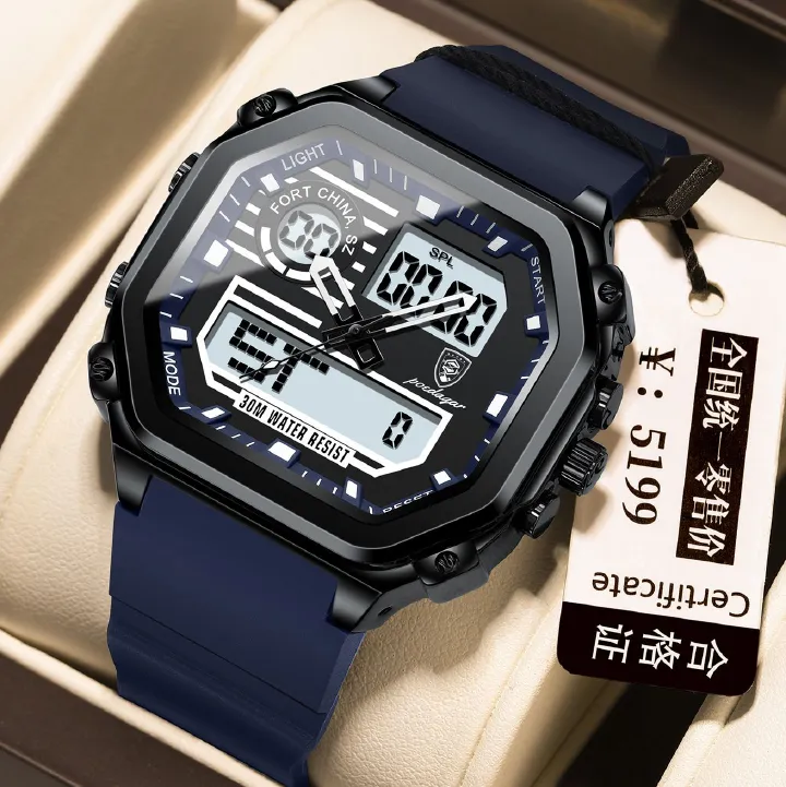 Swiss Brand High-Quality Men's Watches Waterproof Luminous Calendar Dual-Display Digital Watch Chronograph Alarm Multifunctional Electronic Sports Watch with Premium Comfortable Silicone Strap