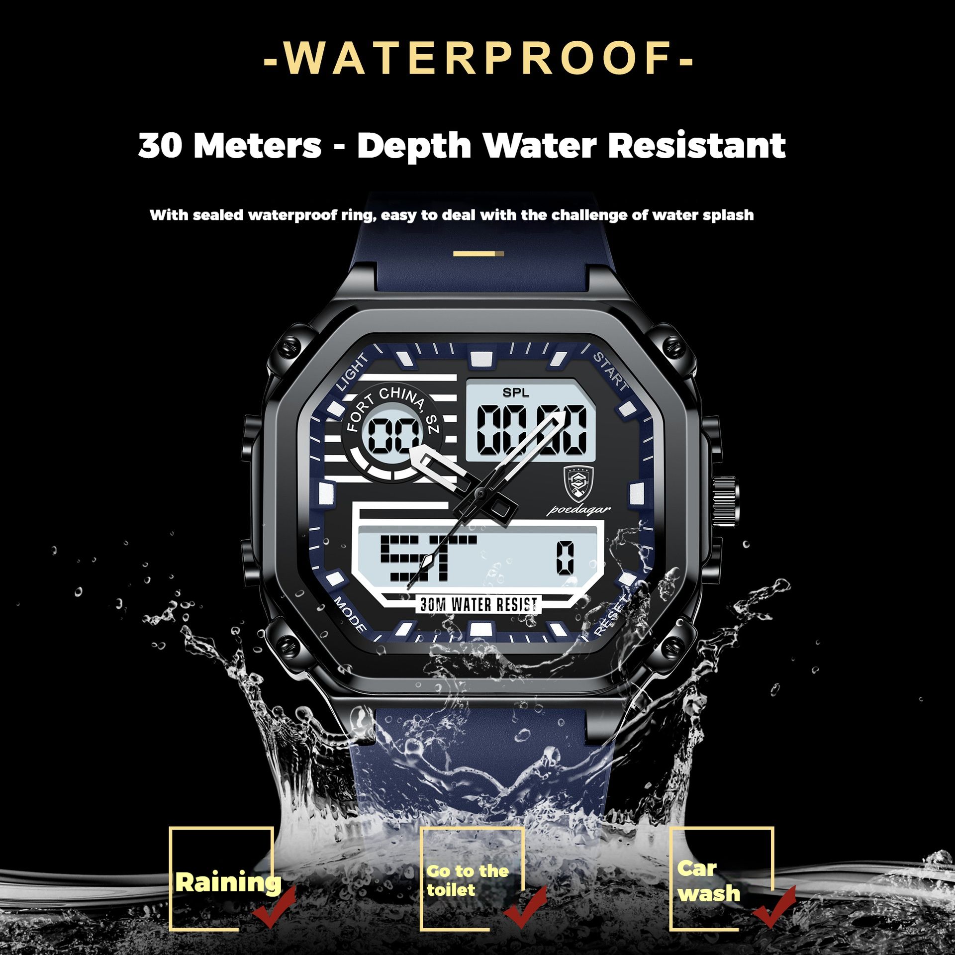 Swiss Brand High-Quality Men's Watches Waterproof Luminous Calendar Dual-Display Digital Watch Chronograph Alarm Multifunctional Electronic Sports Watch with Premium Comfortable Silicone Strap