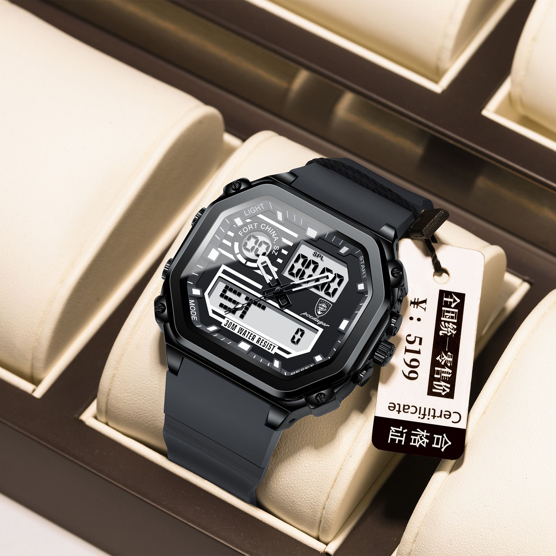 Swiss Brand High-Quality Men's Watches Waterproof Luminous Calendar Dual-Display Digital Watch Chronograph Alarm Multifunctional Electronic Sports Watch with Premium Comfortable Silicone Strap