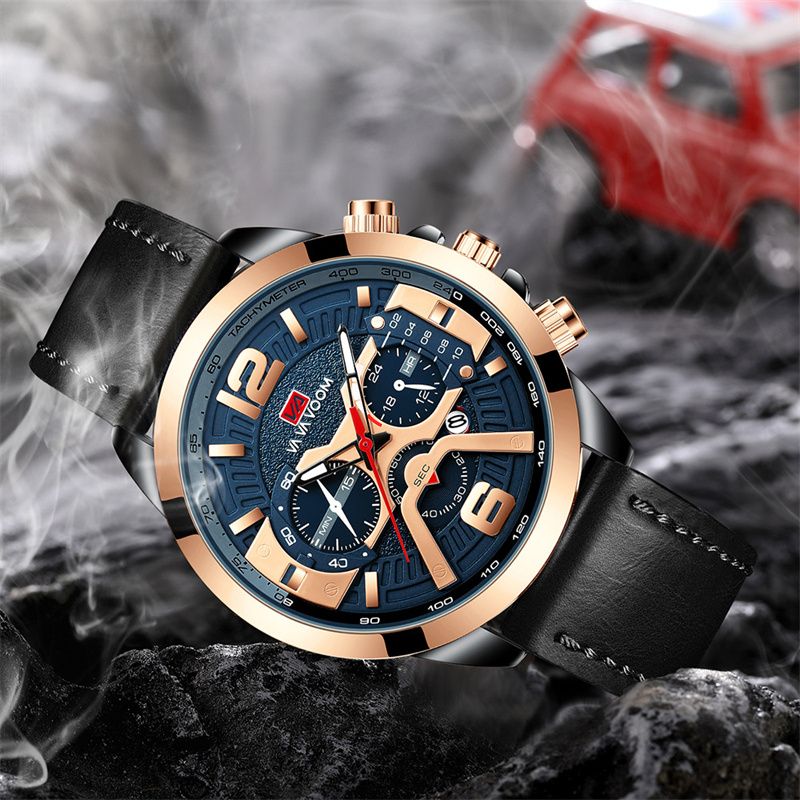 New Premium Men's Chronograph Watch Leather Strap Water Resistant Date Quartz Wristwatch Business Casual Sports Watch