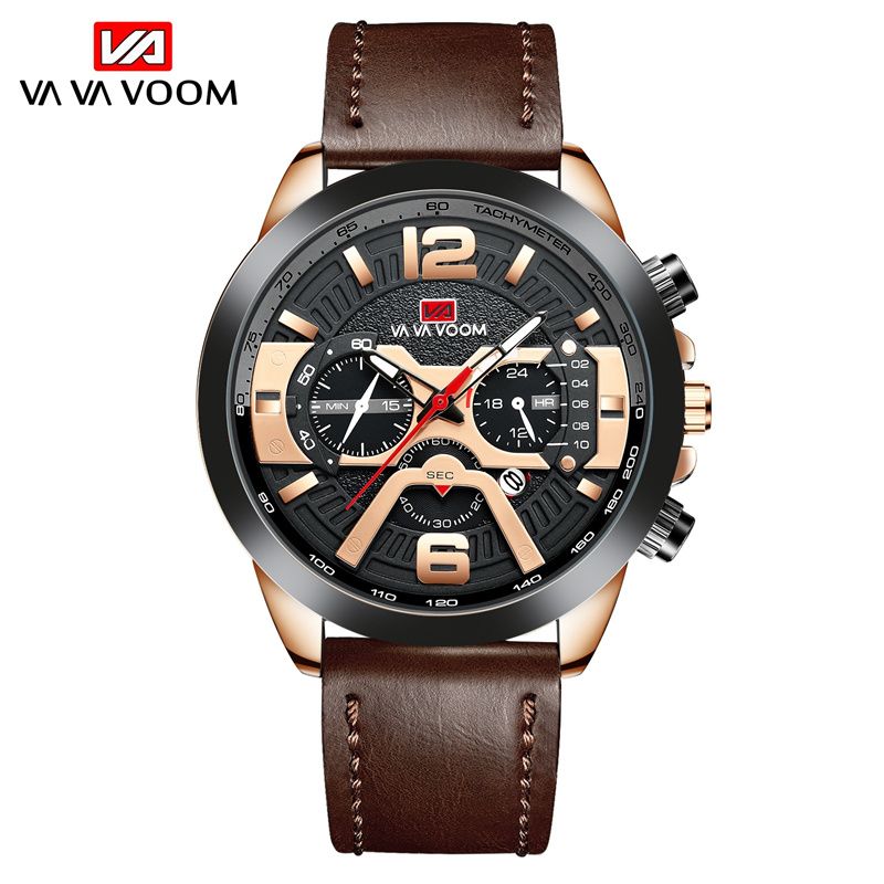 New Premium Men's Chronograph Watch Leather Strap Water Resistant Date Quartz Wristwatch Business Casual Sports Watch