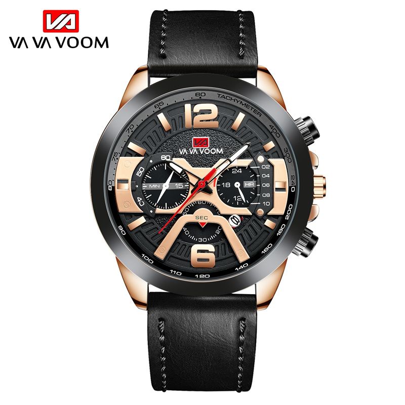 New Premium Men's Chronograph Watch Leather Strap Water Resistant Date Quartz Wristwatch Business Casual Sports Watch