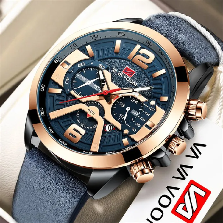 New Premium Men's Chronograph Watch Leather Strap Water Resistant Date Quartz Wristwatch Business Casual Sports Watch
