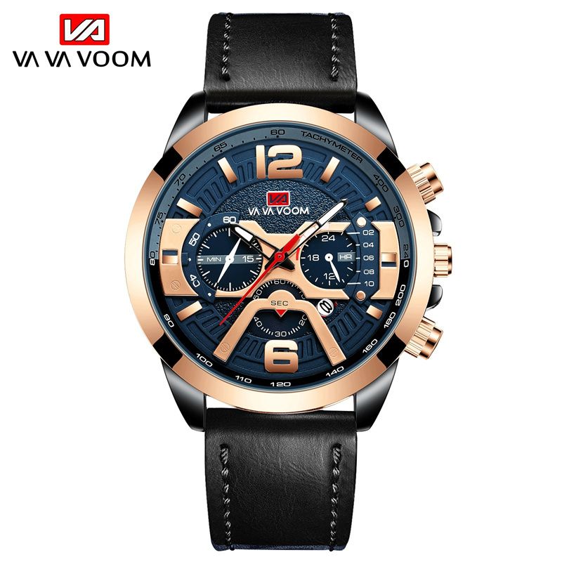 New Premium Men's Chronograph Watch Leather Strap Water Resistant Date Quartz Wristwatch Business Casual Sports Watch